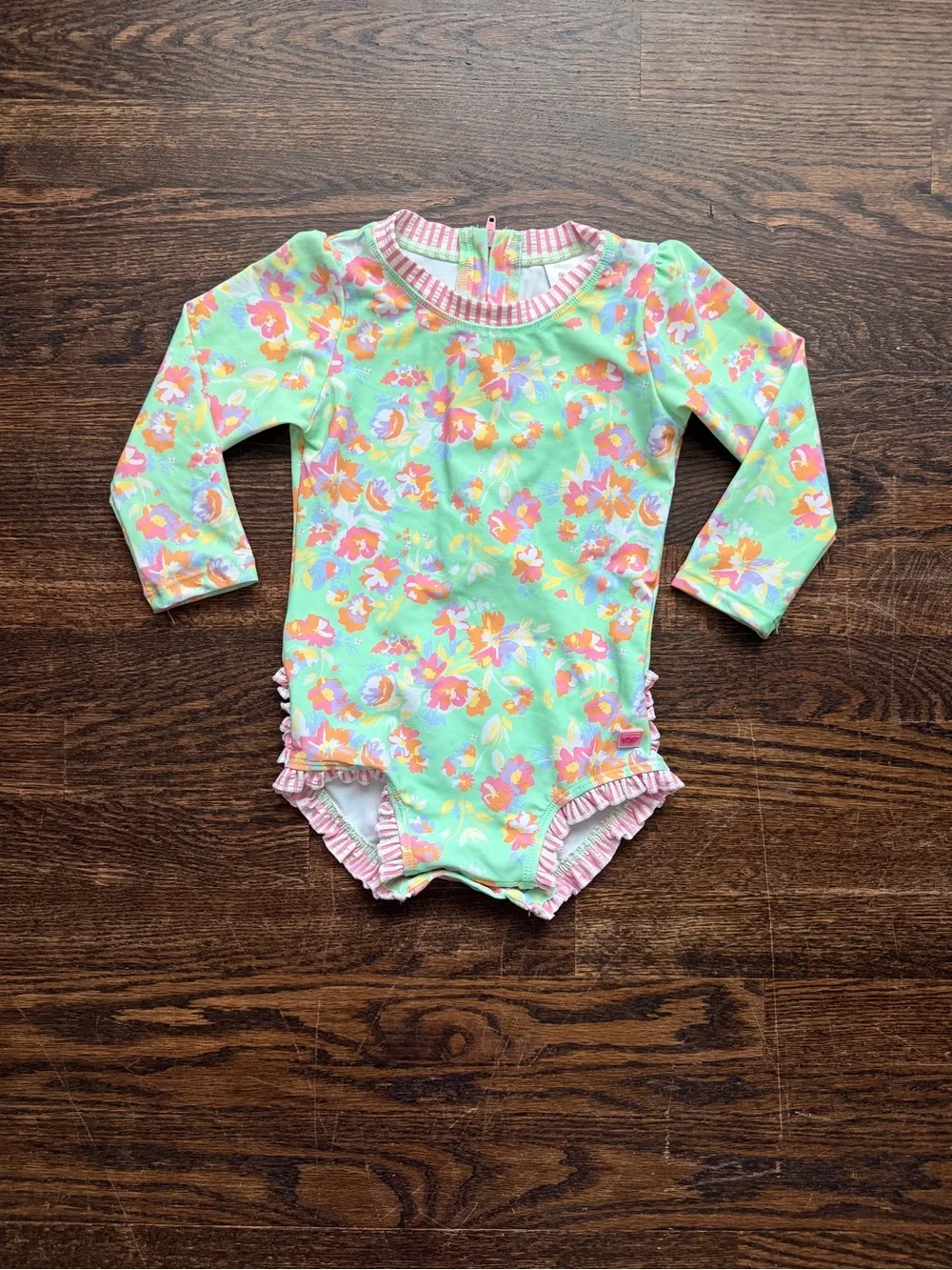 Rufflebutts Toddler Girls Long-Sleeve Floral Rash Guard One-Piece Swimsuit